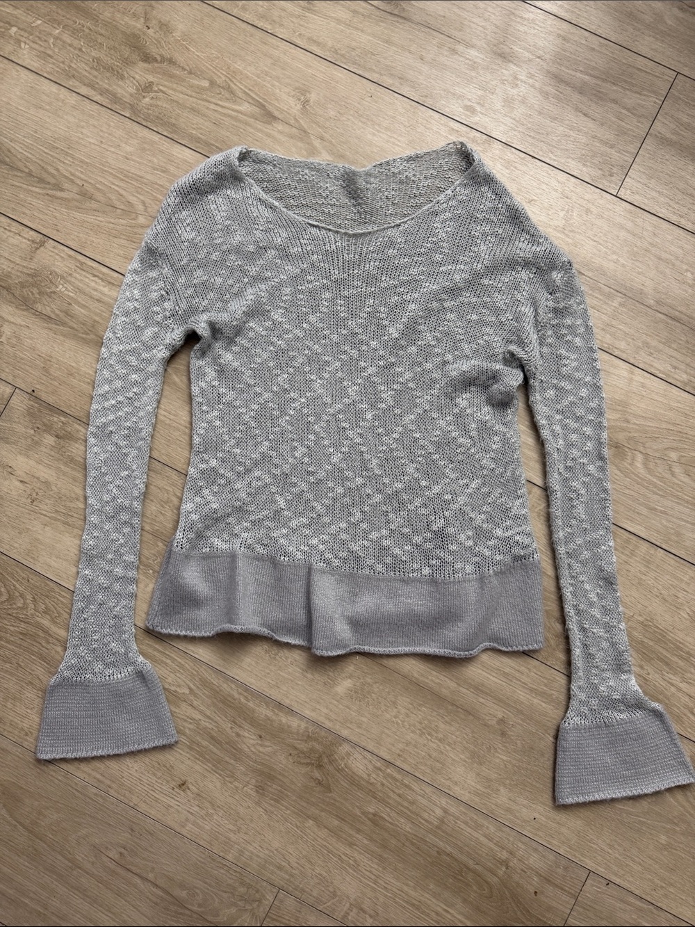 Light Gray Women's Knit Sweater with Flared Cuffs